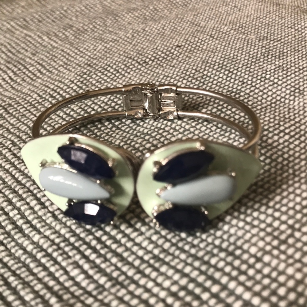 Mint green, navy and silver bracelet